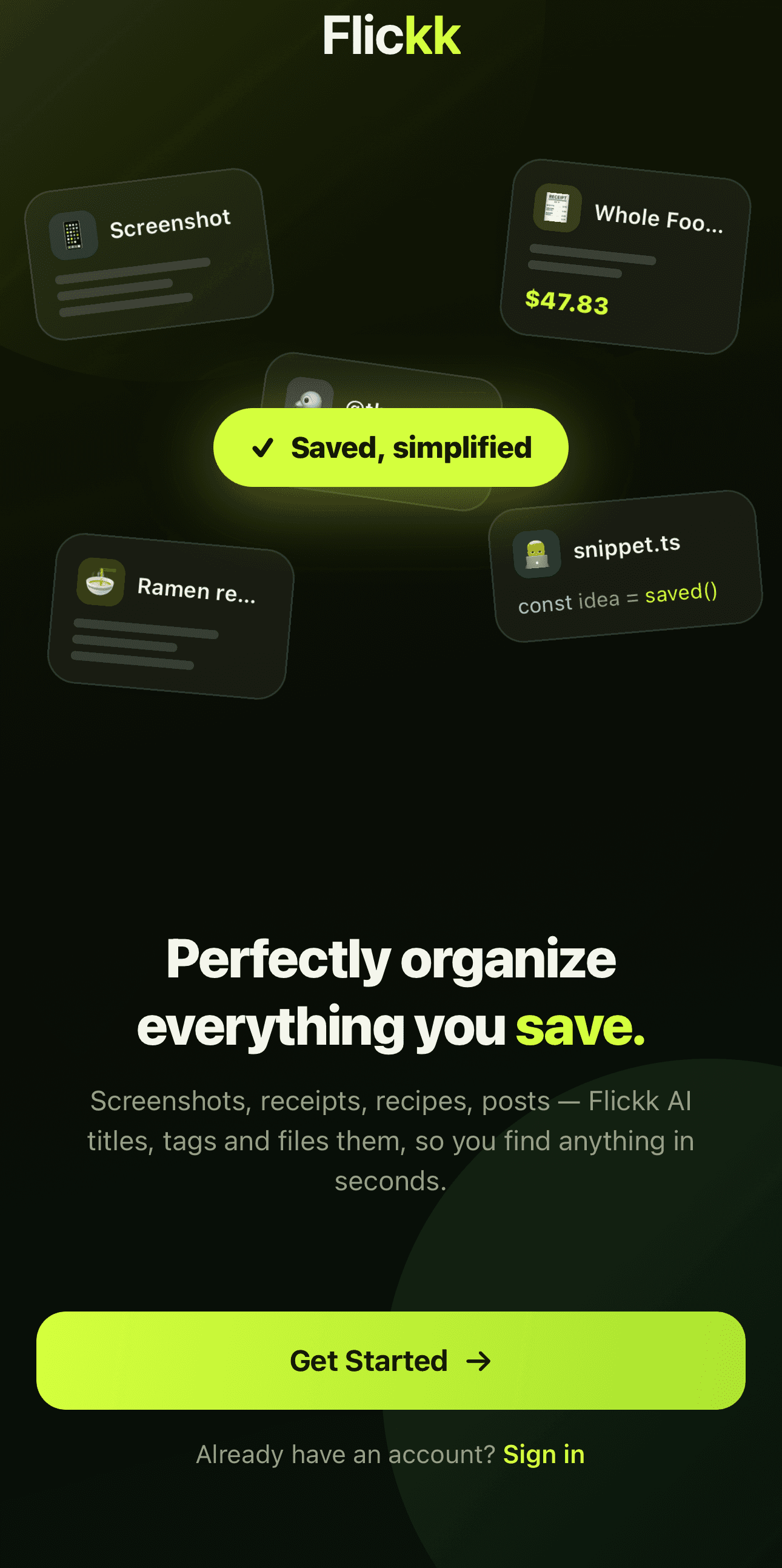 Flickk — saved, simplified